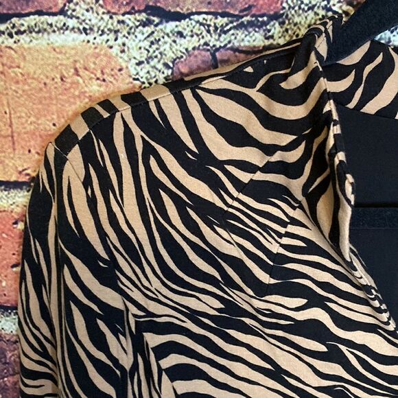 Jude Connally Black Tan Animal Print Stretch Midi Oversized Dress Size M - Picture 6 of 16